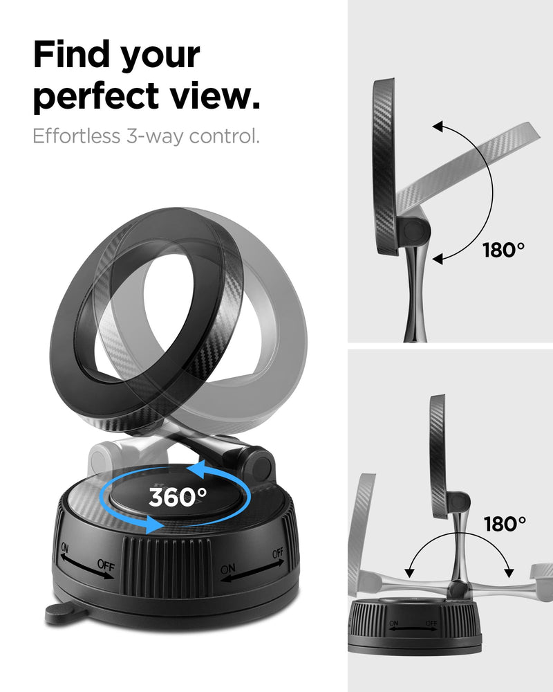 Spigen VacuumLock Magnetic Dashboard Magsafe Car Mount 360° Rotation | 360° Rotation, Strong Magnetic Hold Compatible with iPhones, Galaxy with Magnetic Cases, Pixels with Pixelsnap Ribbed