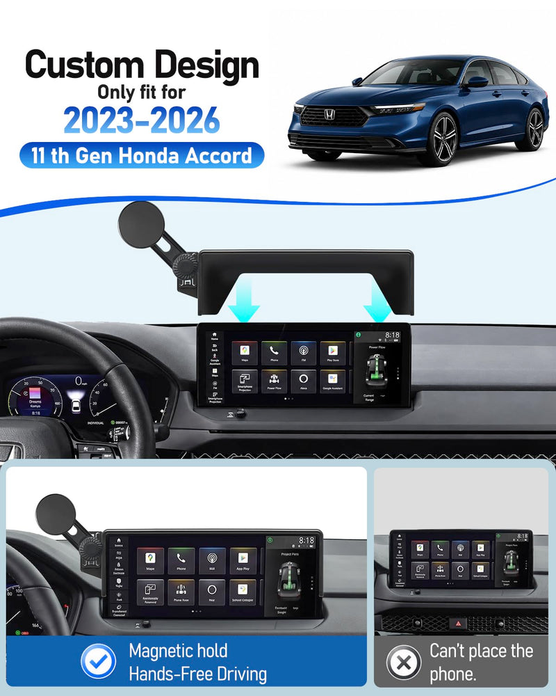 Magnetic Phone Holder for Honda Accord 11th Gen 2023-2026, Fit 12.3 Inch Center Screen, Customized Phone Mount With Strong Magnets, OEM-Style, No View Obstruction Compatible with All Smartphones for 2023-2026 Honda Accord Upgraded Magnetic