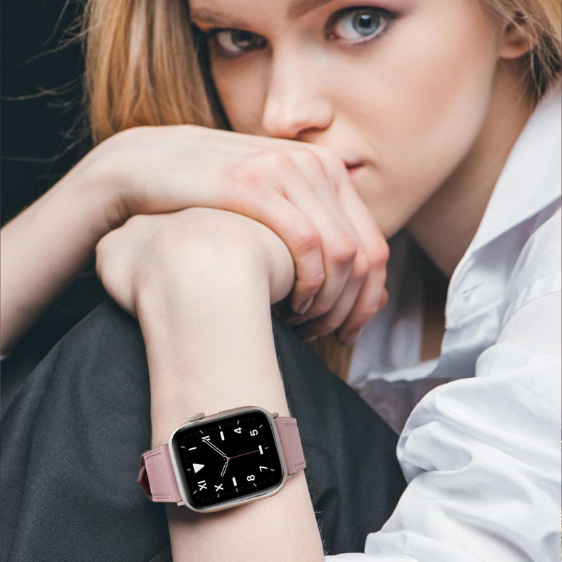 2 Pack Leather Bands(Deeppink,Pink) Compatible with Apple Watch Band 40/38/41/42/44/45/46/49mm, Soft Leather Watch Replacement Band for Watch Series Ultra SE 10 9 8 7 6 5 4 3 2 1 for Women Men