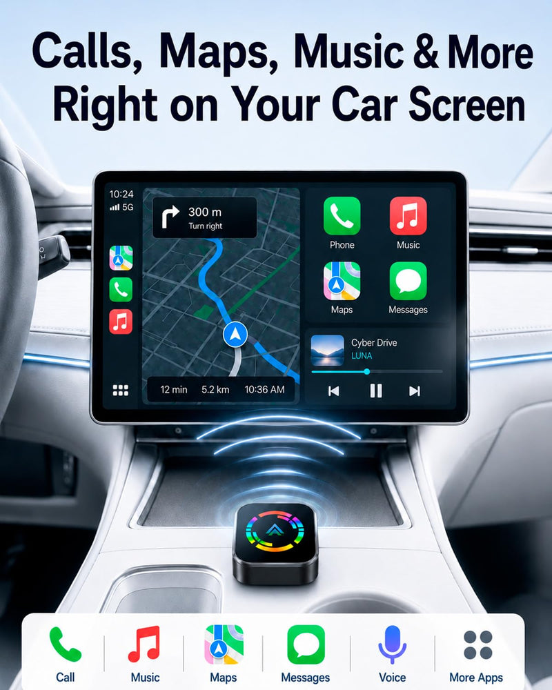 Wireless Carplay Adapter for iPhone 2026 Upgrade & Android Auto, USB C | Mini Adapter-Converts Wired CarPlay to Wireless, Plug & Play, Low Latency, Stable Connection,Compatible with 2016+ Cars