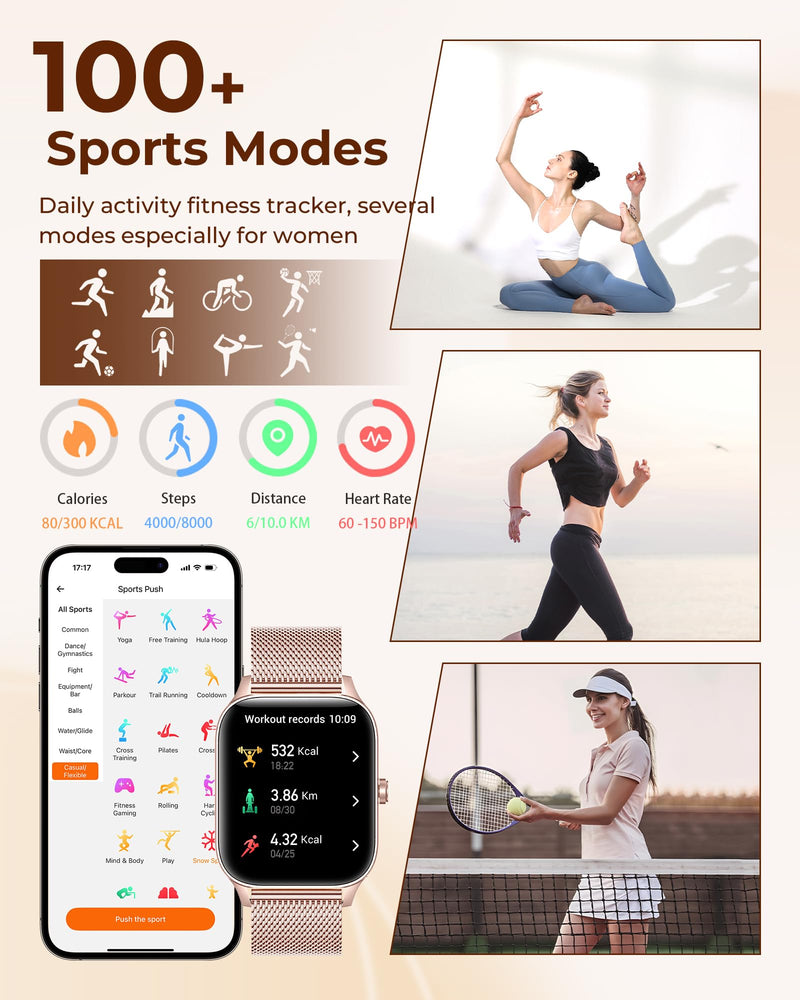 Iaret Smart Watch for Women, 4 Bands 1.85" DIY Dial Smartwatch with Bluetooth Call, Fitness Tracker with 100 Sports Modes Heart Rate Sleep Monitor Pedometer Compatible with iPhone & Android Rose