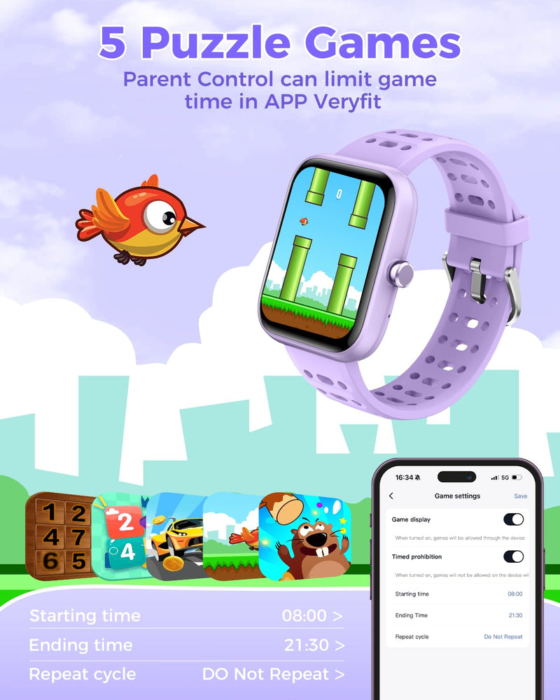 ENOMIR [2026 New Smart Watch for Kids - No APP No Phone Needed, 1.83" Fitness Tracker Watch for Kids with Sleep Monitor, Heart Rate, Step Counter, IP68 Waterproof (Purple, 1.83Inches)