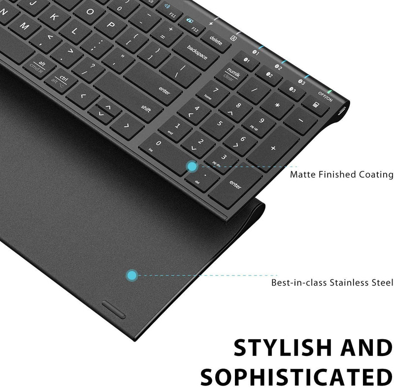 iClever BK10 Bluetooth Keyboard, Universal Wireless Keyboard, Rechargeable Bluetooth 5.1 Multi Device Keyboard with Number Pad Full Size Stable Connection for Windows, iOS, Android, Mac