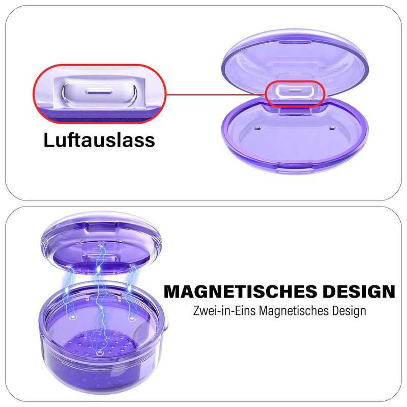 Joinice 2-in-1 Retainer Box and Soaking Box, Portable, Storage and Soaking Made of PC Material, Suitable for Retainers, Braces, Dental Splints and Prostheses, for Storage and Cleaning (Purple) Purple