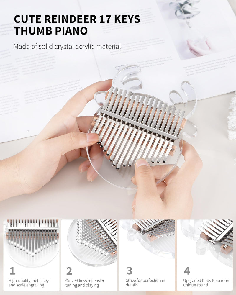 [AUSTRALIA] - LEKATO Reindeer Kalimba Thumb Piano 17 keys, Portable Crystal Acrylic Mbira Finger Piano Kits, Perfect for Kid Adults Beginners, Home & Travel 17 Keys Crystal 