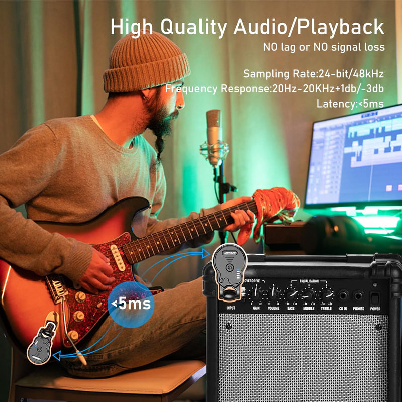 [AUSTRALIA] - 2.4GHz Wireless Guitar System Rechargeable 4 Channels Audio Wireless Guitar Transmitter Receiver for Guitar Bass Electric Instruments, G1 