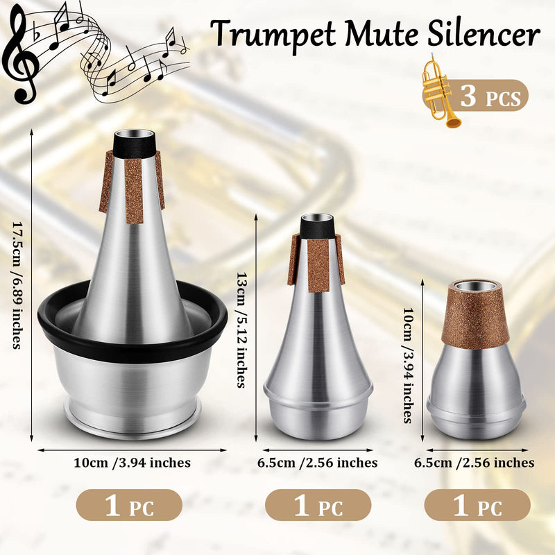 3 Pcs Trumpet Mute Set Small Practice Mute Trumpet Mute Silencer Cup Trumpet Mute All Aluminum Trumpet Mute for Beginners Students Jazz Classic Stage Performance Practice