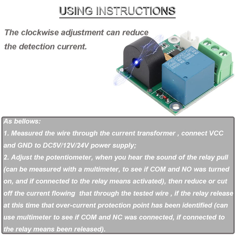 [AUSTRALIA] - Youmile Current Detection Sensor AC Current Sensor Module 5V 12V 24V 0-5A Adjustable Relay Protection Module Overcurrent Protection Switching Output with Screwdriver (12V) Pack of 2 