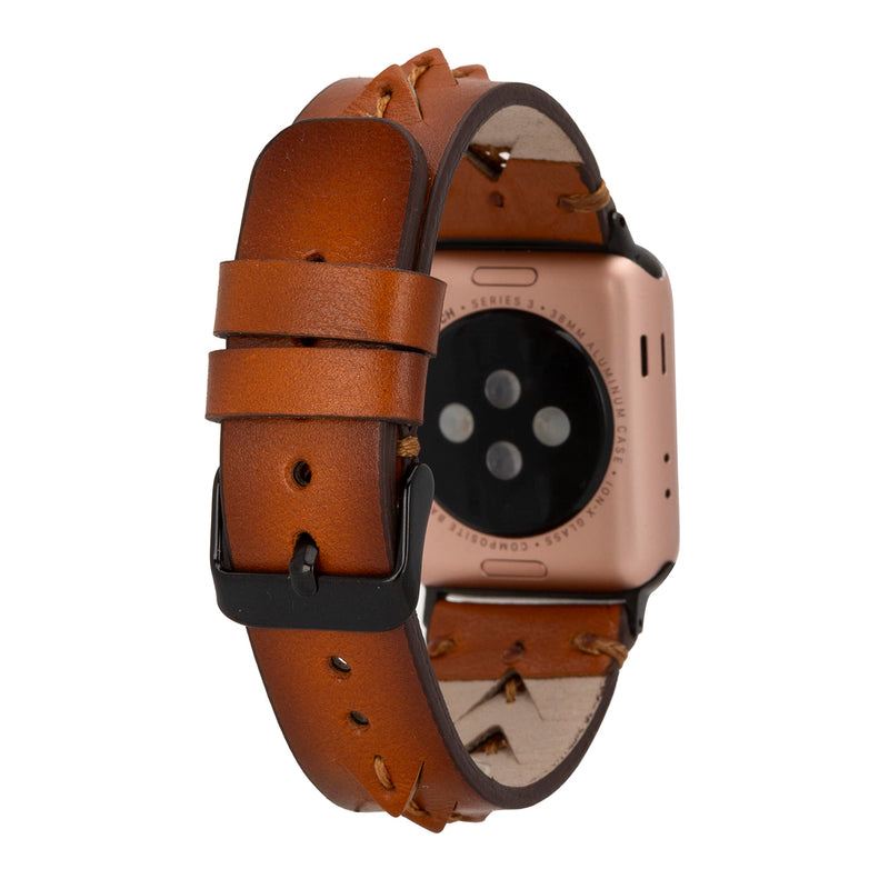 Handmade Leather Watch Band for Apple Watch Series 1-9, Ultra 2, Sport Compatible with 38 40 41mm Apple Watch Bands for Women & Men 7-9 Inches Size, Brown w/Gold Connector&Clasp Brown w/Black Connector&Clasp 42/44/45/49mm