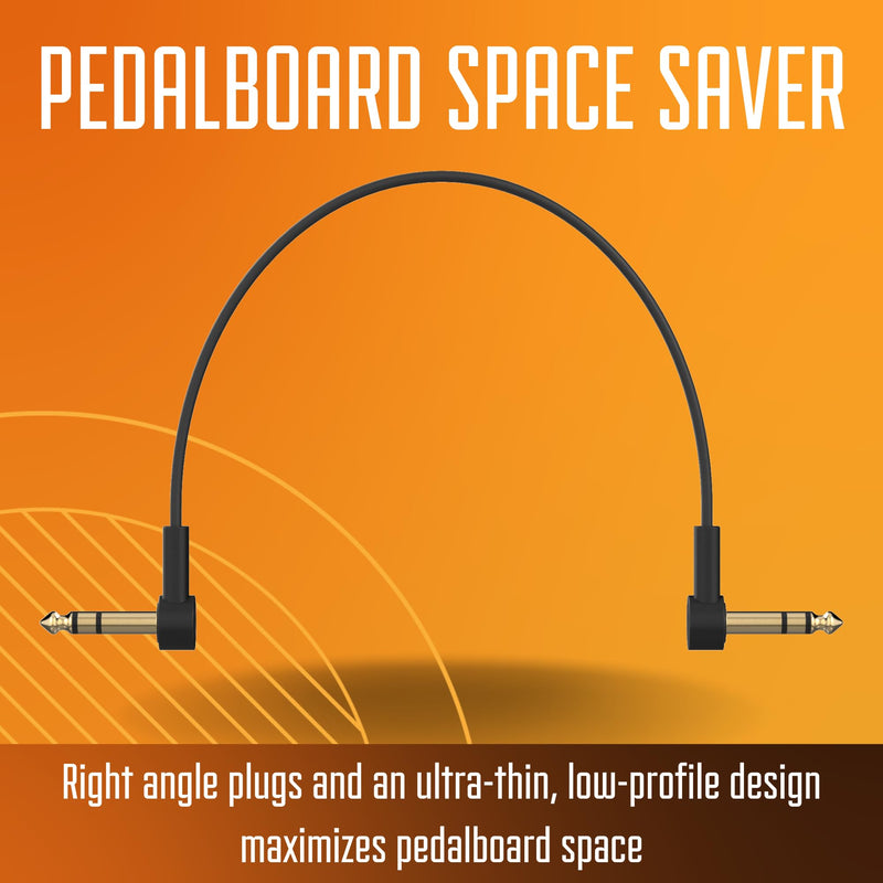 Rock Stock 1/4" Stereo TRS Flat Patch Cables - 12" Ultra-Thin, Right Angle, Low Profile, Gold Plated, Braided Shielding - Maximize Pedalboard Space, Eliminate Noise, Connect Guitar Effects Pedals 12 Inches (1 Foot)