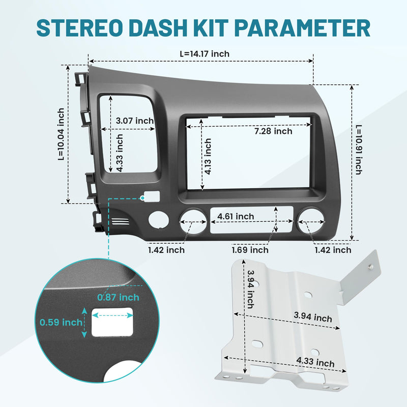 NuIth Double DIN Radio Dash Kits + Radio Wiring Harness Connector for 2006-2011 Honda Civic