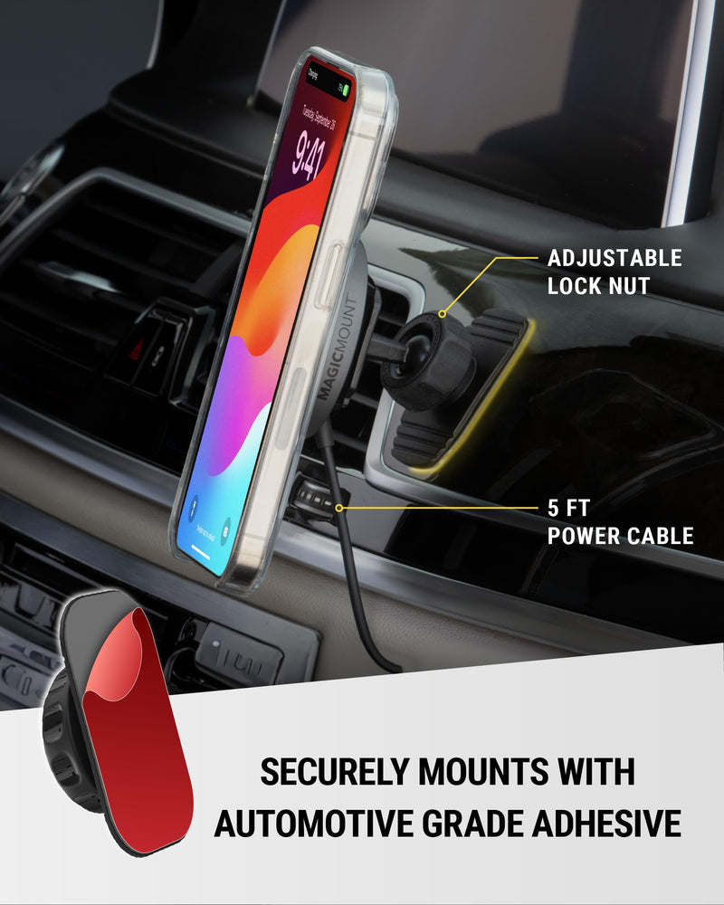 Scosche MPQMD-SP MagicMount Charge Pro Qi2 Fast Wireless Charging MagSafe Car Mount Charger, 15W Magnetic Cell Phone Holder for Car Dashboard Compatible with iPhone 16/15/14/13/12 Pro Max Plus, S25 Adhesive Dash Teardrop
