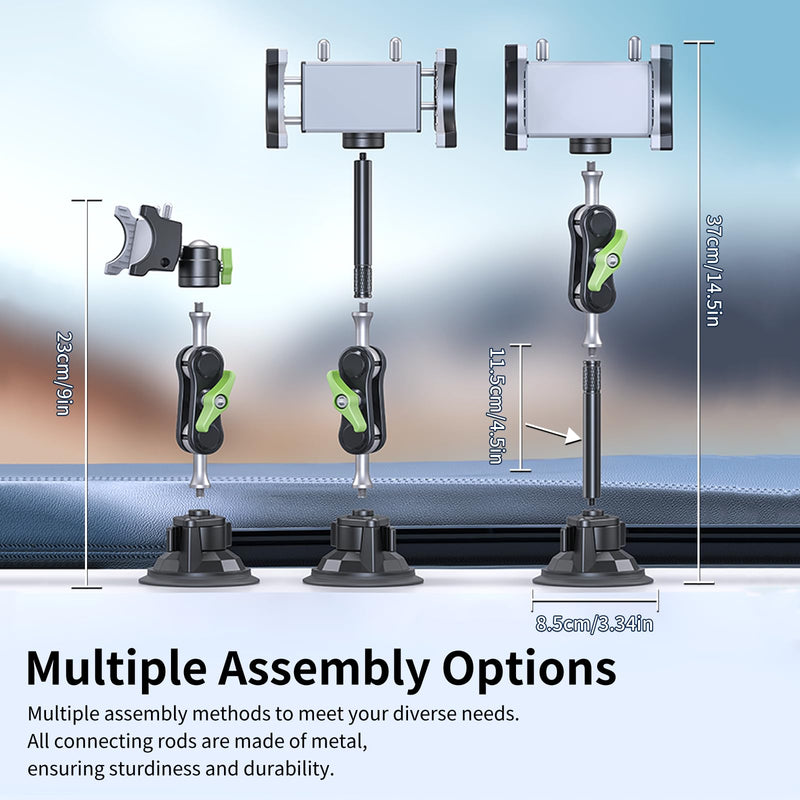 Car Phone Holder-Phone Mount for Car Windshield & Truck-Holder with 360° Rotating Metal Arm-Mount with Super Stable Suction Cup for All Vehicles Extended