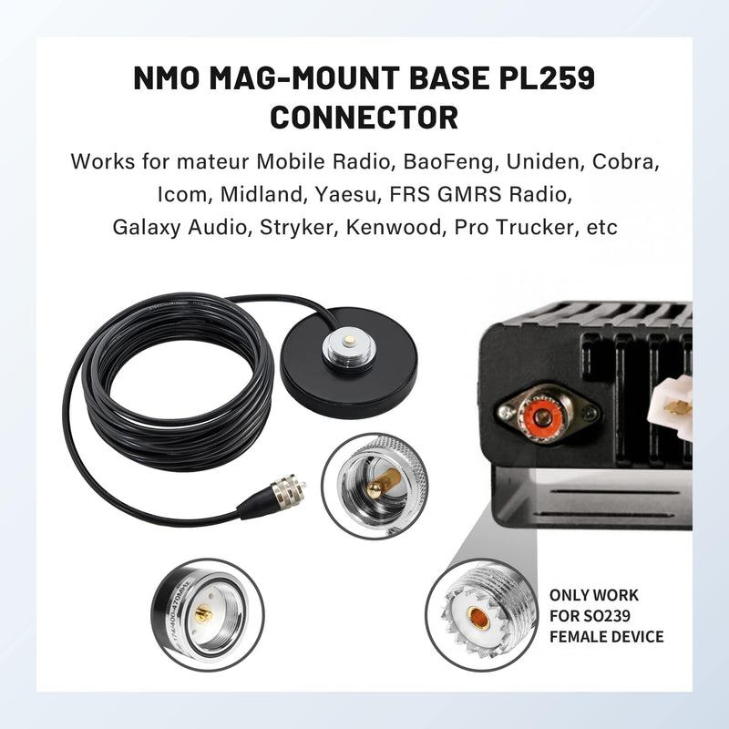 [AUSTRALIA] - Anina NMO Antenna Magnetic Base Mount 16.4 FT RG58 Coaxial Cable PL-259 Plug with NMO Antenna Mounting Cap for CB Ham GMRS Radio Marine Two Way Radio 