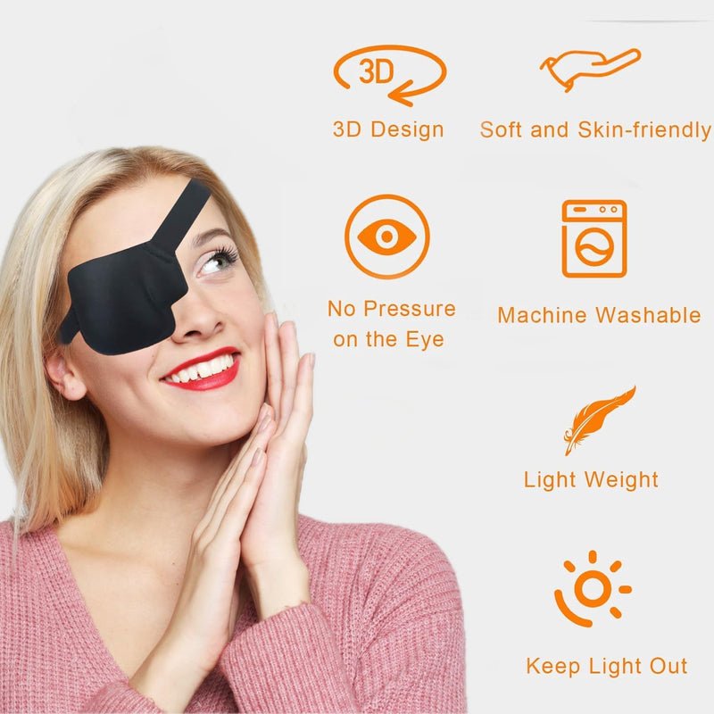 3D Eye Patch, Medical Eye Patches for Adults Kids, 3D Amblyopia Lazy Eye Patches for Left Eye Black
