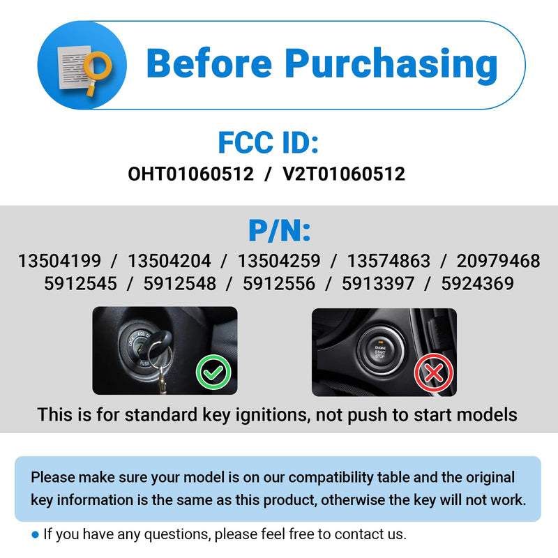 Car Key Fob Keyless Entry Remote Compatible with 2010-2019 Chevy Cruze/Camaro/Impala/Equinox/GMC Terrain/Buick Lacrosse 5 Buttons Key for OHT01060512 (1 Pack)