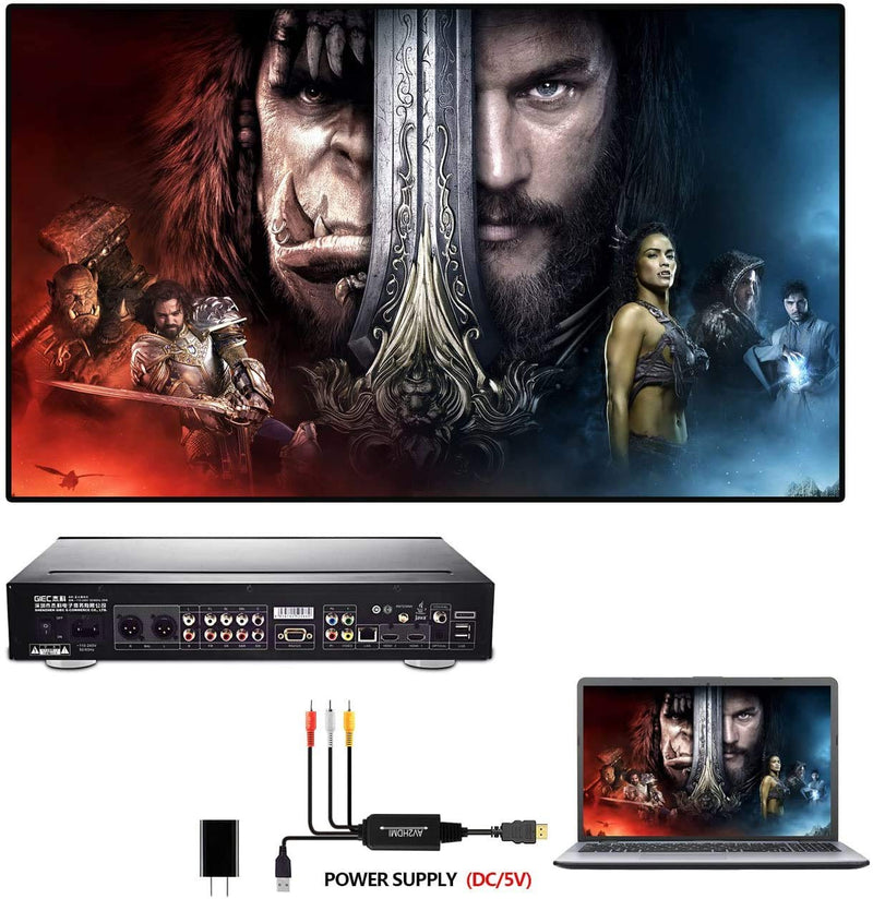 RCA to HDMI Converter, AV to HDMI Converter Cable Cord, 3RCA CVBS Composite Audio Video to 1080P HDMI Supporting PAL NTSC for PC Laptop Xbox PS3 PS4 TV STB VHS VCR Camera DVD Etc RCA (Male) to HDMI (Male) Converter Cable