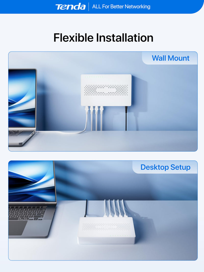 Tenda 8 Port 2.5G Ethernet Switch, Multi-Gigabit 2.5Gb Ethernet Splitter | Unmanaged Network Switch, 8 x 2.5 Gigabit Ports, Plug & Play, Fanless Quiet, Desktop/Wall Mount, for Router, PC, NAS (SM108) White