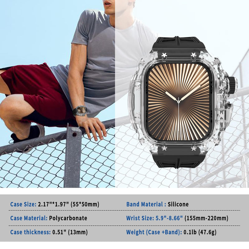 Clear Case with Band for Apple Watch 46mm, Men Women Luxury Crystal Case Protective Bumper Cover Sports Silicone Band for iWatch Series 11/10 46mm Clear
