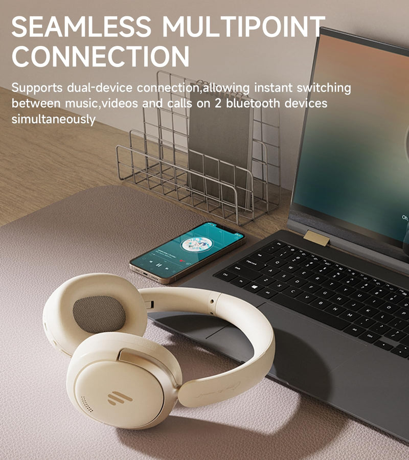 Atom Max Hybrid ANC Headphones, Hi-Res Audio, 45H Playtime, White Ivory