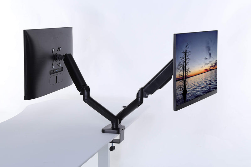 ApexDesk Dual Monitor Arm Desk Mount – Adjustable Height Gas Spring – VESA Mount with C Clamp & Mounting Base – Computer Monitor Stand for Screen up to 32 inch – Holds up to 20 lbs., Black (DMM-24) Dual Arm