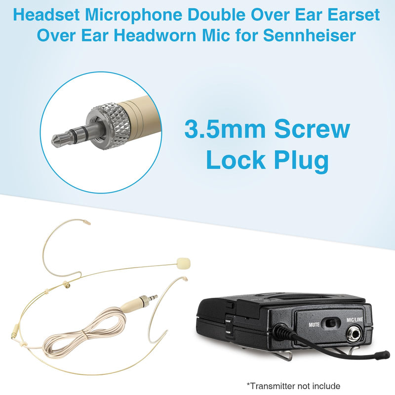 2 Pack Headset Microphone Double Over Ear Earset Hanging Condenser Hands-Free Omnidirectional Mic for Sennheiser 1.5m Cable and Windscreen,3.5mm Female Screw Plug