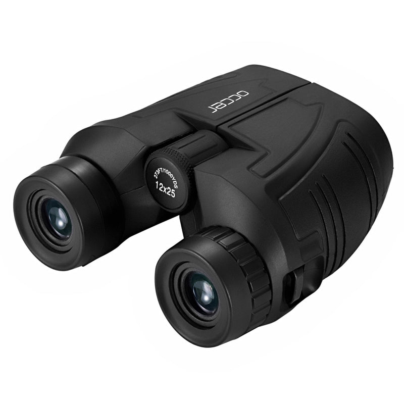 occer 12x25 Compact Binoculars with Clear Low Light Vision, Large Eyepiece Waterproof Binocular for Adults Kids,High Power Easy Focus Binoculars for Bird Watching,Outdoor Hunting,Travel,Sightseeing Black