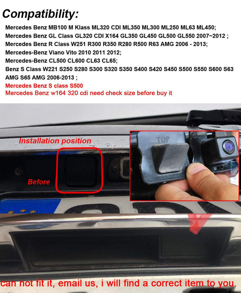 1280 * 720 car Rear View Backup Camera Replacement for Mercedes Benz M G R Class W164 ML63 ML280 ML300 ML320 ML350 ML420 ML450 ML500 W163 ML55 ML230 ML270CDI ML400 ML430 AMG X164 X166 S500 E320 W210