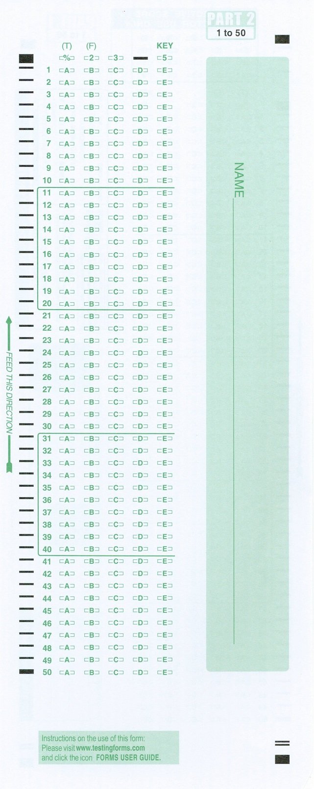 TEST-881E  881 E Compatible Testing Forms (25 Sheet Pack)