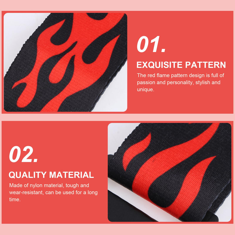 Vaguelly Guitar Strap, Red Flame Jacquard Guitar Strap with Leather End, Adjustable Length, for Guitar As Shown01