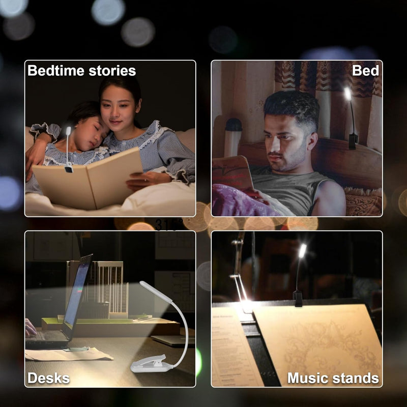 LED Desk Lamp Eye-Caring Clamp Light Clamp Lamps Reading Lights with USB Port, 360°Flexible Gooseneck Bed Night Light by DWEPTU (Include AC Power Plug)