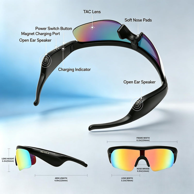 Bluetooth Sunglasses, Polarized UV400 Open-Ear Audio Glasses | Smart Glasses, 8H Playtime, Hands-Free Calls, Music & Voice Control, 52g Lightweight TR90 Frame, IPX5 Waterproof Sport Fit Orange/Orange