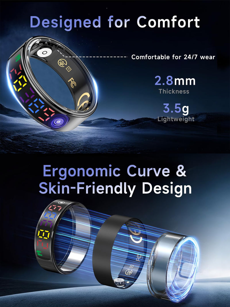 Smart Ring for Women Men, Health Ring with Colorful Display, Fitness Tracker with Heart Rate, Blood Oxygen, Sleep Monitor, No Subscription Fee, 5ATM Waterproof for iPhone & Android (Rose Gold, 12) Rose Gold