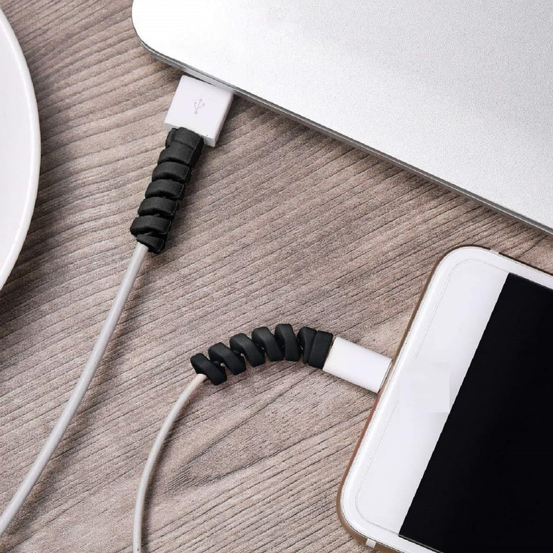 12 Pcs Charger Cable Protector,TP Flexible Cable Saver,Spiral USB Mouse Wire Protector for Headphone Laptop Earphone Cell Phone Wrap Accessories (Black)