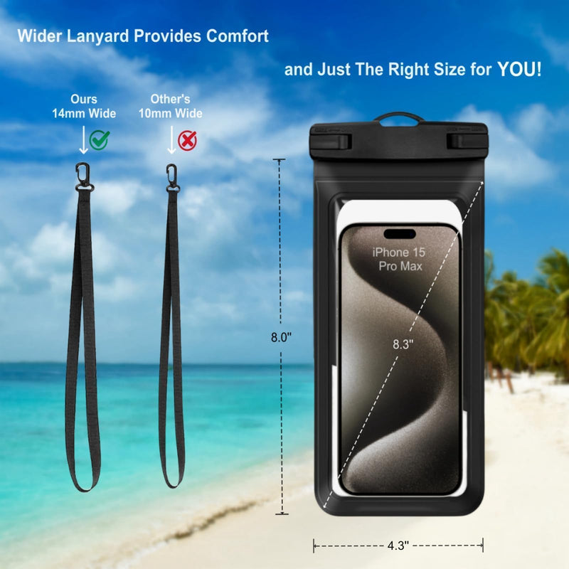 Waterproof Phone Pouch, with Inside Card Bag, Large Waterproof Case for iPhone 15 14 13 Pro Max, IPX8 Certified and Lightweigt Cellphone Dry Bag Beach Cruise Ship Essentials,1 Pack-Black-8.3″ A1-Black