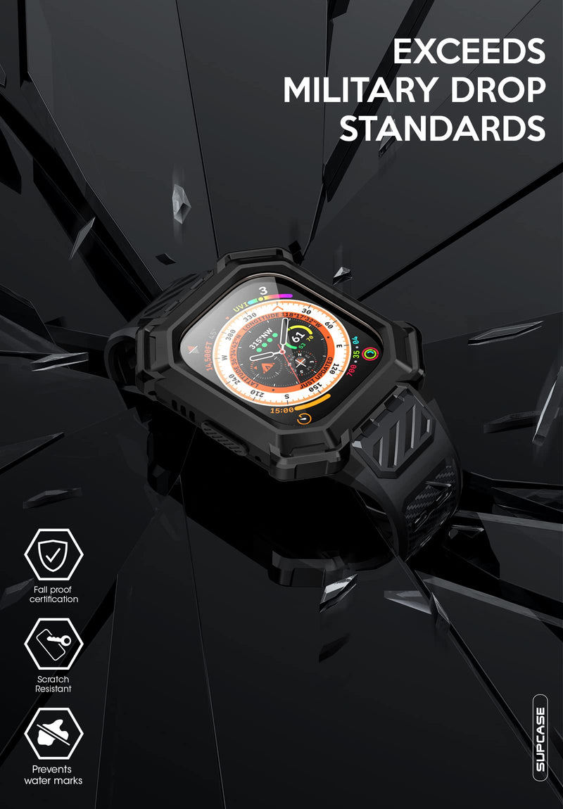 SUPCASE for Apple Watch Ultra 3/2/1 Case with 2X Screen Protector,Men,Black | Military-Grade Protection, Rugged Metal Cover with Adjustable Strap Band, Compatible with Wireless Chargers, UB Pro XT Black
