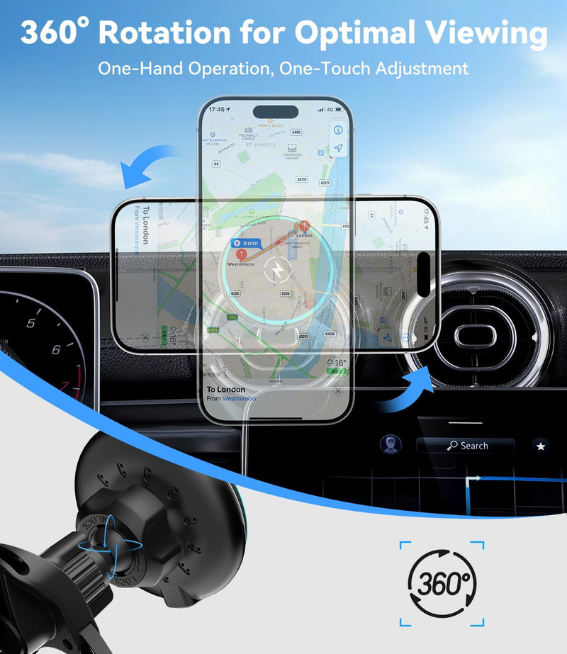CloudValley 15W Charger Air Vent Car Mount for Mercedes Benz A/B/C/E/V/G/Class & Audi A1/A2/A3, Magnetic Wireless Charging Phone Holder for iPhone 17 Pro Max 16 15 14 13 12, Compatible with Magsafe Wireless Charging-Air Vent Car Mount