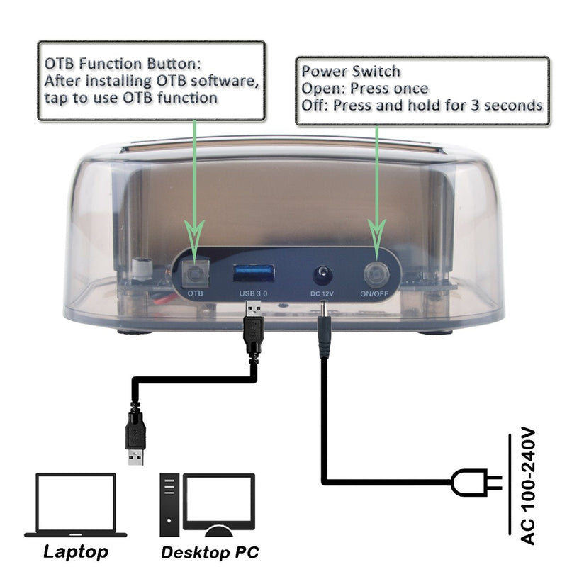 TCC-S865 USB 3.0 to SATA IDE Dual Slots External Transparent Hard Drive Docking Station with Card Reader and 2 Ports USB 3.0 Hub for 2.5 3.5 Inch IDE SATA I/II/III HDD SSD