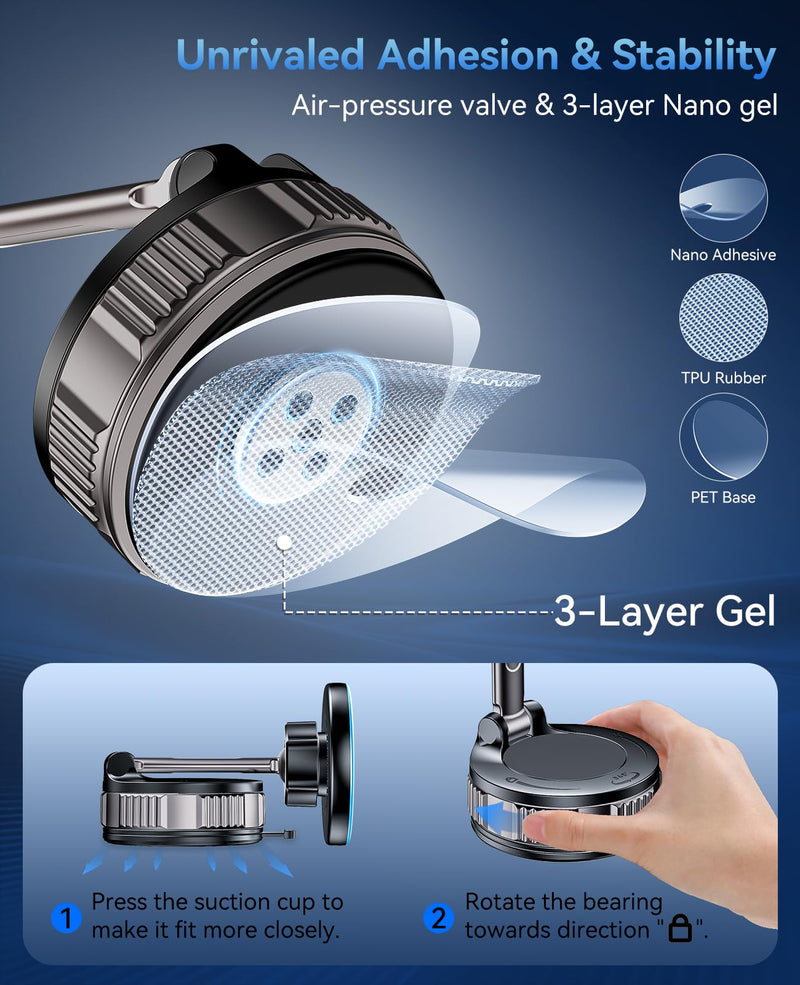 ILOUYU iPhone Car Mount Charger [15W Fast Wireless Charging, 120+ LB Strongest Suction & 2800gf Strongest Magnetic] 360° Adjustable Car Phone Holders for Your car, for iPhone 17 16 15 14 13 12 Series