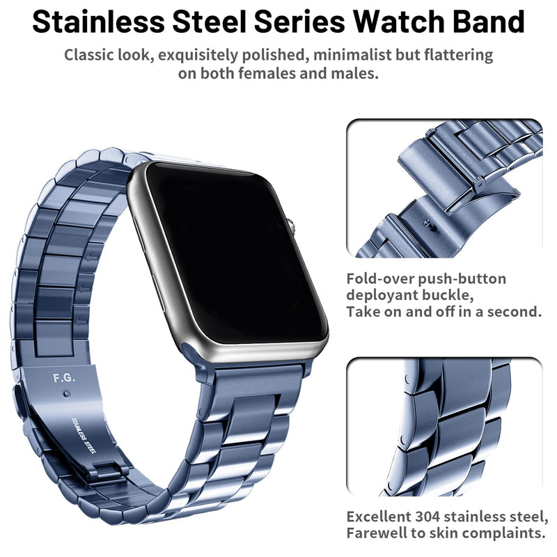 Fullmosa Compatible Stainless Steel Apple Watch Band with case 41mm/40mm/38mm Blue Grey & Compatible Metal iWatch Band with case 41mm/40mm/38mm,Rose Gold