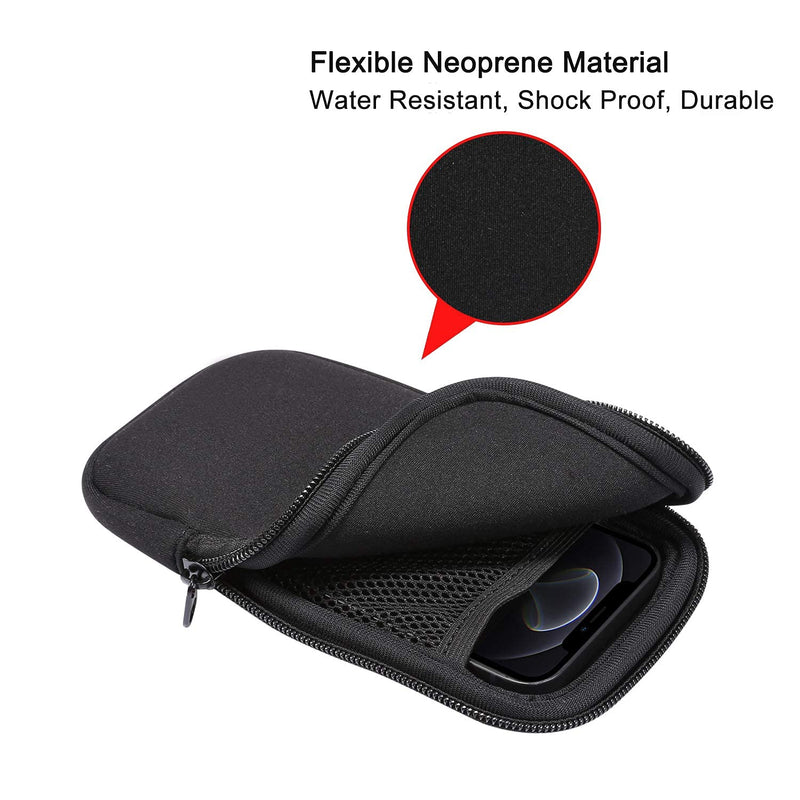 Neoprene Phone Sleeve Case Zipper Cell Phone Pouch For Samsung Galaxy A54 A53 A34 A15, S24 Ultra S24+ S23+ S22+ S23 FE S21 FE S20 FE, iPhone 15 Pro Max 14 13 Pro Max 15 Plus, Pixel 7 8 Pro -L Black Large