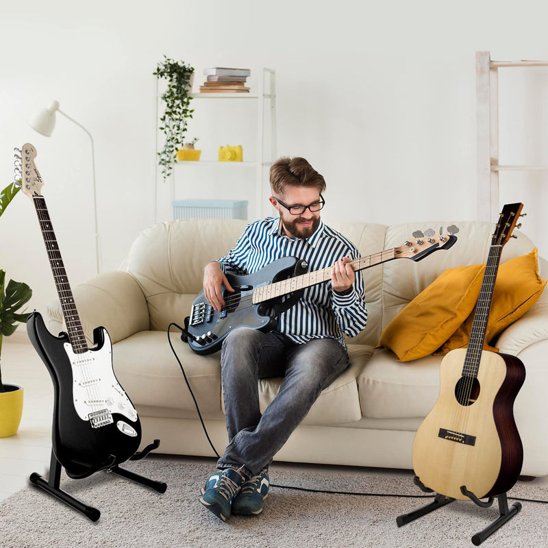 Foldable Guitar Stand - Professional Quality, A-Frame, Universal Fit, Portable Stand for Acoustic, Electric Guitar, Bass, and More - Lightweight and Sturdy Design, Non-Slip Rubber Feet