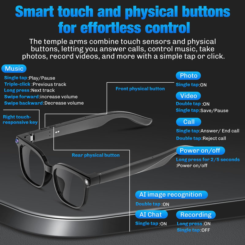 AI Smart Glasses with Camera, 4K Video, Real-Time Translation, AI Assistant | Object Recognition, Open-Ear Speakers, Bluetooth Calling, Transparent Lenses Transparent Lens