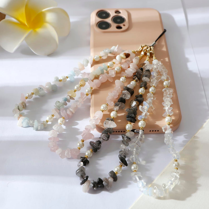 Phone Charms Phone Chain Strap Cell Phone Lanyard Wrist Strap Natural Gem Stone Charms for Phone AirPods Women Girls A_Green