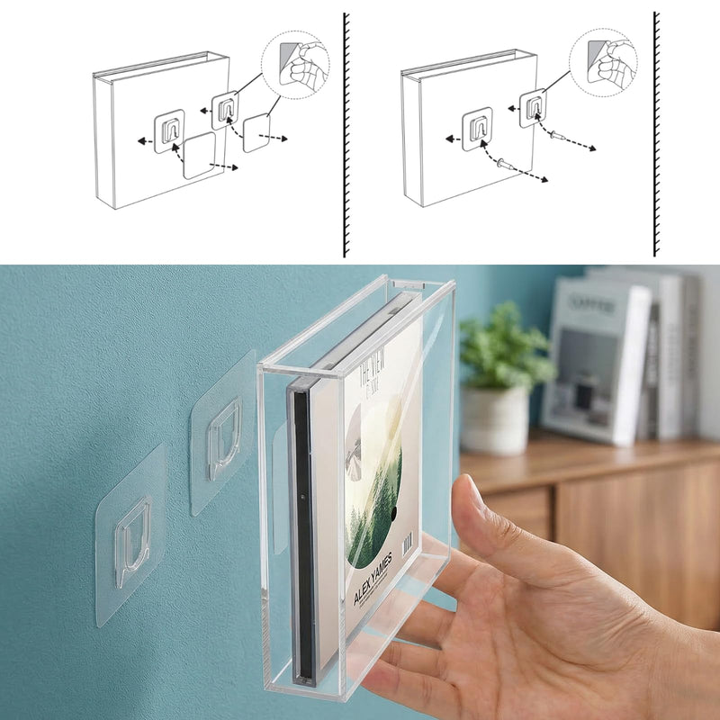 CD Jewel Case Holder for Single and Chubby CD Box Wall Mount Protector Case Holder Display Frame Shelf-5.75X5X1.1 inches (Large) Large