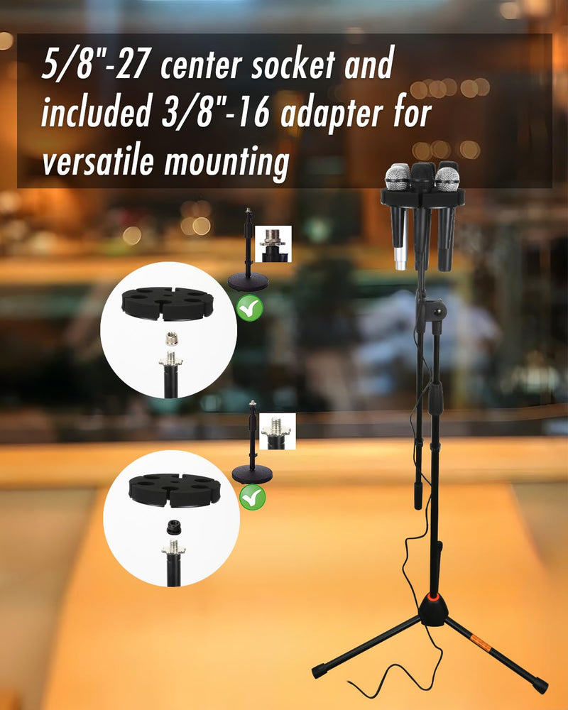 Multi Microphone Holder, Wired and Wireless Mic Holder for Stand, Hold Up to 6 Microphones, Aluminum, Black