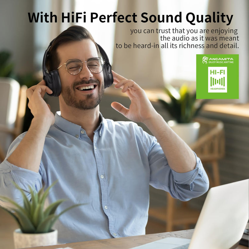 Active Noise Cancelling Headphones, Wireless Over-Ear Bluetooth, HiFi deep bass, Foldable Headphones, Transparent Mode, 50H Long ANC Playtime, Durable Headset for Traveling/Gym Use/Home (Black) Black