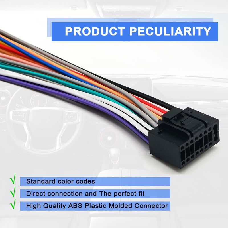 [AUSTRALIA] - 16 Pin Vehicle Aftermarket Wiring Harness Compatible with Kenwood CD DVD Navigation in-Dash,Kenwood car Stereo Wiring Harness,XT91016 Car Stereo CD Player Wiring Harness 