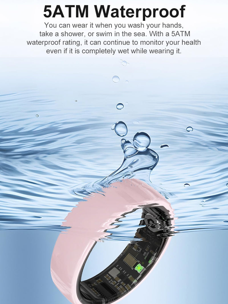 Yihou Smart Rings for Women Ladies Heart Rate Monitor Sleep Tracker Stress Monitor Fitness Rings Pedometer Step Counter Gesture Control Intelligent Health Couple Ring Pink, Size 7