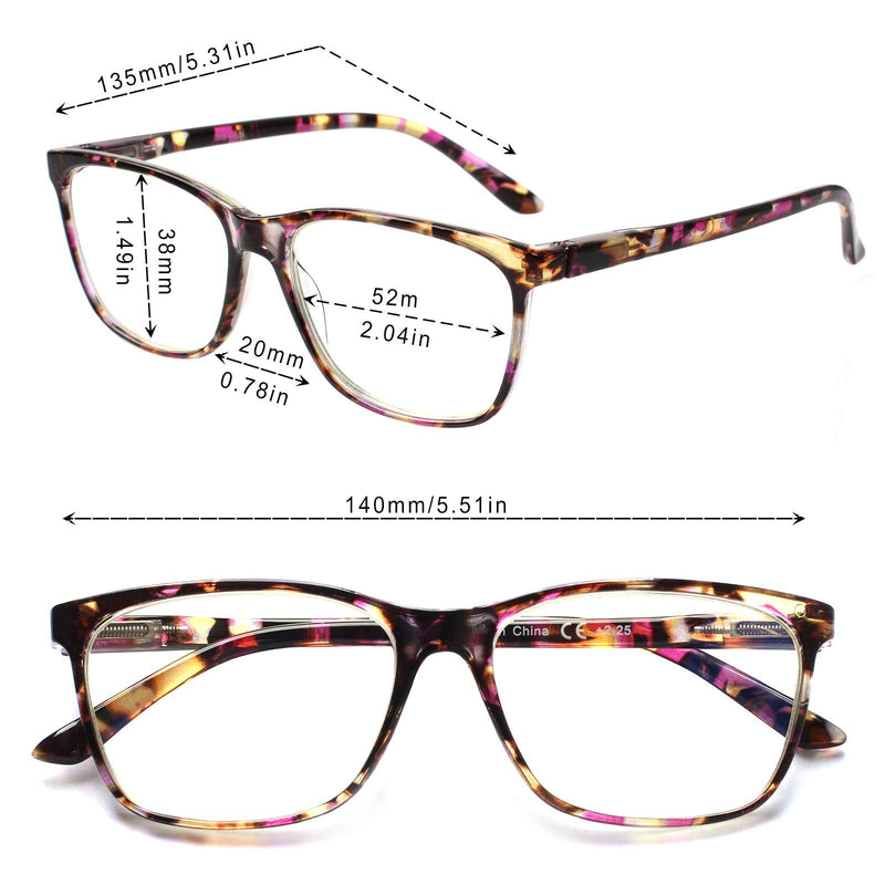 SIGVAN Ladies Reading Glasses Blue Light Blocking Spring Hinge Fashion Pattern Print Eyeglasses for Women Multicolour 2.0 x